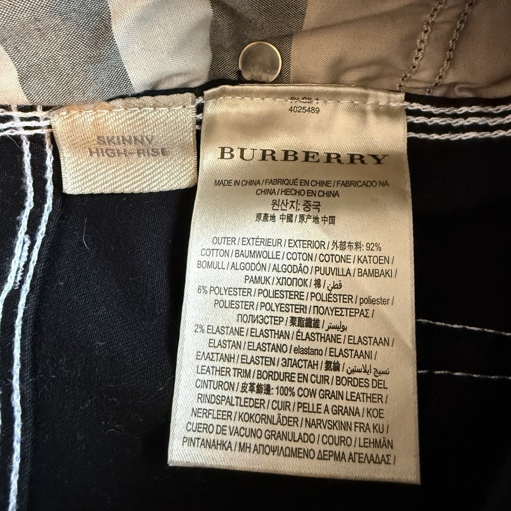 Burberry Brit Skinny High Rise Jeans Black White Contrast Stitch Stretch Denim - Picture 8 of 15